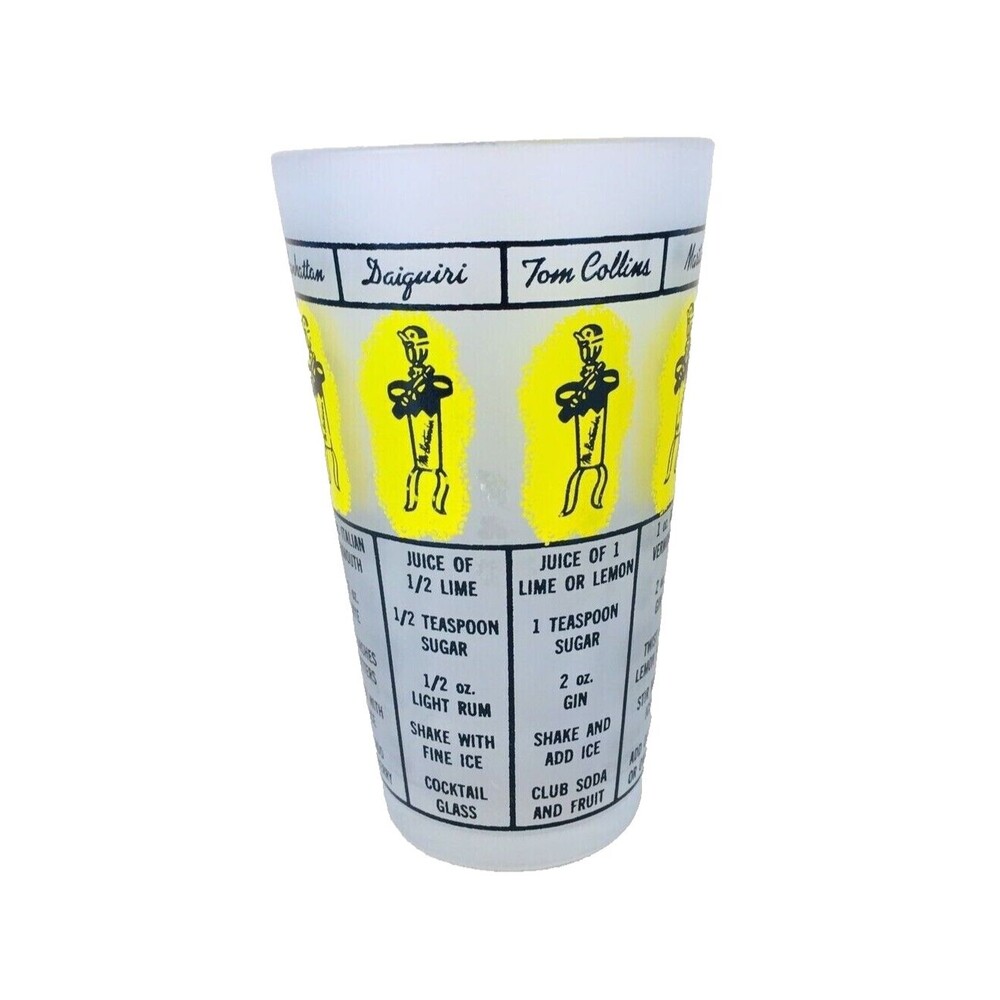 Vintage 50s Frosted Yellow Glass Federal Cocktail Recipe Drink Mixer Tumbler